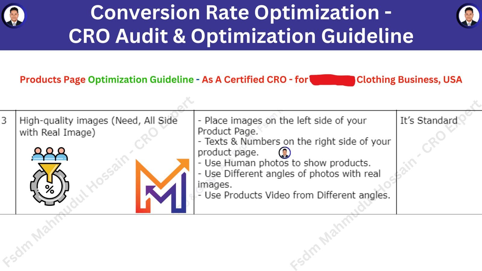Layout recommendations, Conversion Rate Optimisation work by Mahmudul Hossain