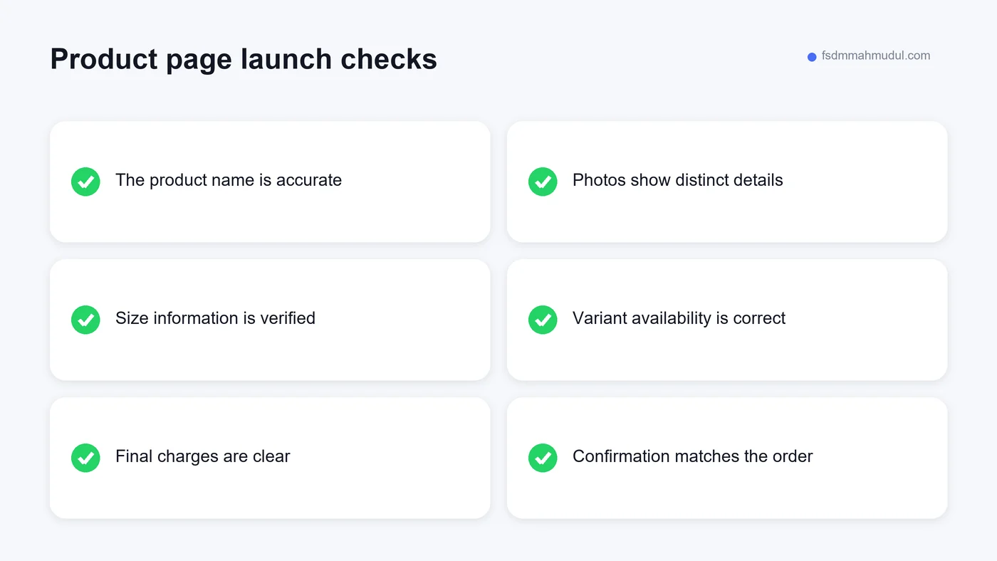 A product-page launch checklist for local clothing and footwear retailers