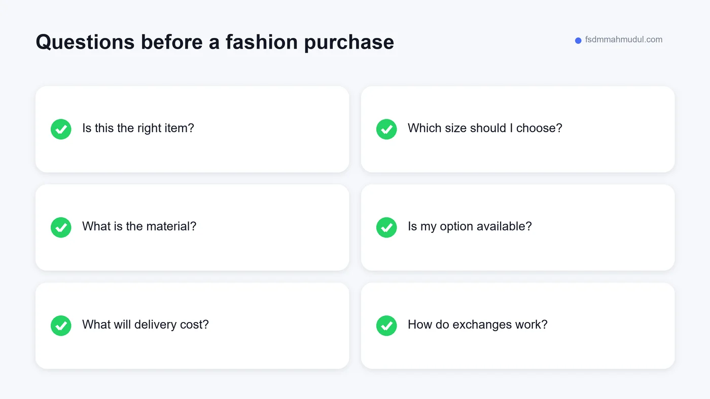 The buying questions a clothing or shoe shopper needs answered