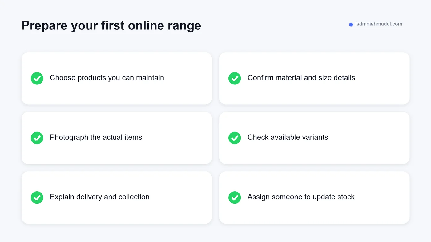 A checklist of the first information to prepare for a local online shop