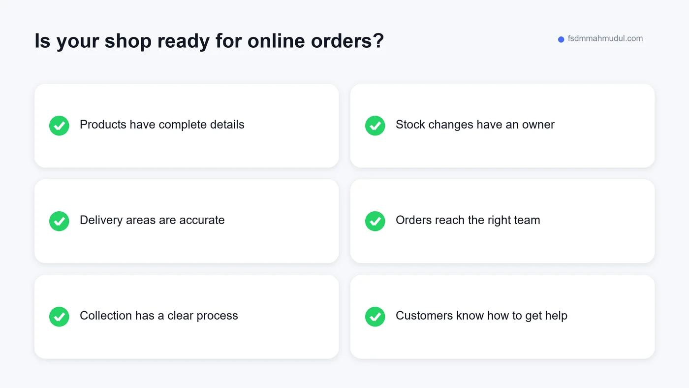 A decision checklist for choosing whether a local shop is ready for online orders